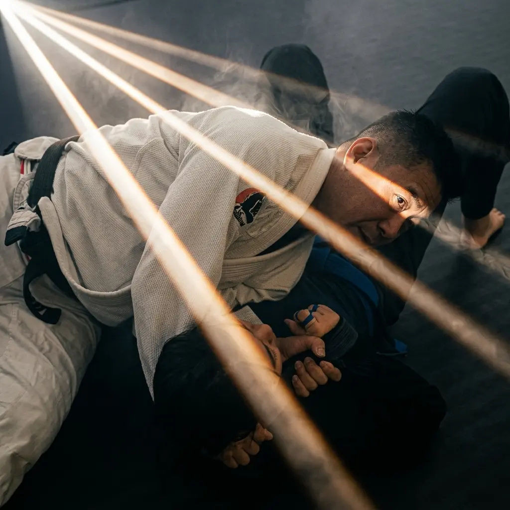 Coach Vince applying a baseball choke with the lapel during a live roll at VCBJJ